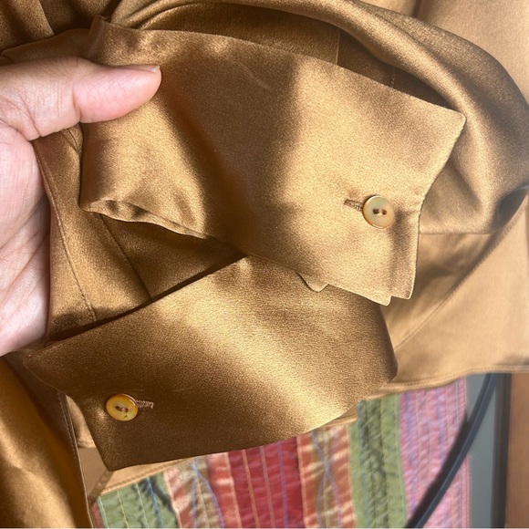 Lafayette 148 Copper Bronze True Wrap Long Sleeve Collared Silk Blouse size 14 - Picture 3 of 10
